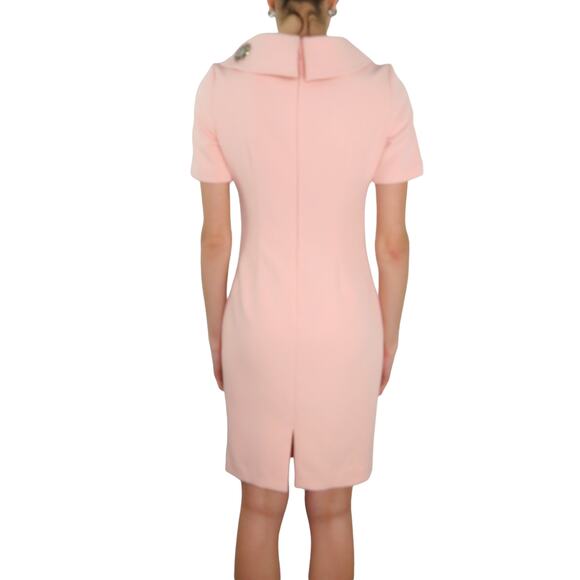 Badgley Mischka Folded Collar A-Line Midi Pencil Dress Pink Dress Size 4 - Picture 12 of 12